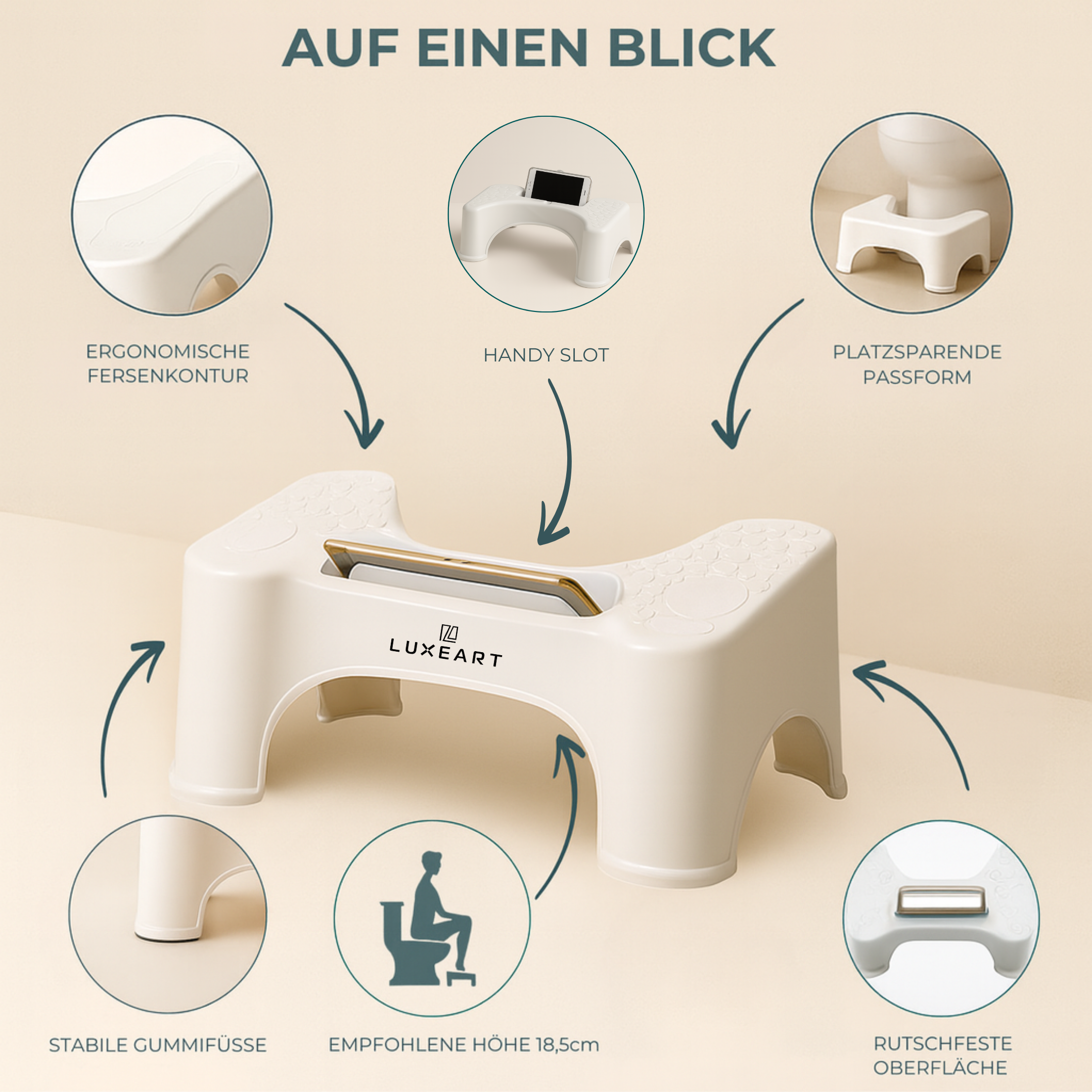 STEP SMART – NON-SLIP TOILET STOOL WITH PHONE SLOT - Luxeart