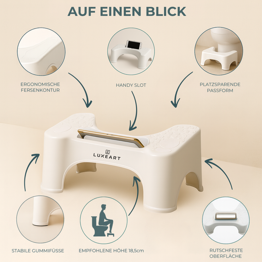STEP SMART – NON-SLIP TOILET STOOL WITH PHONE SLOT - Luxeart