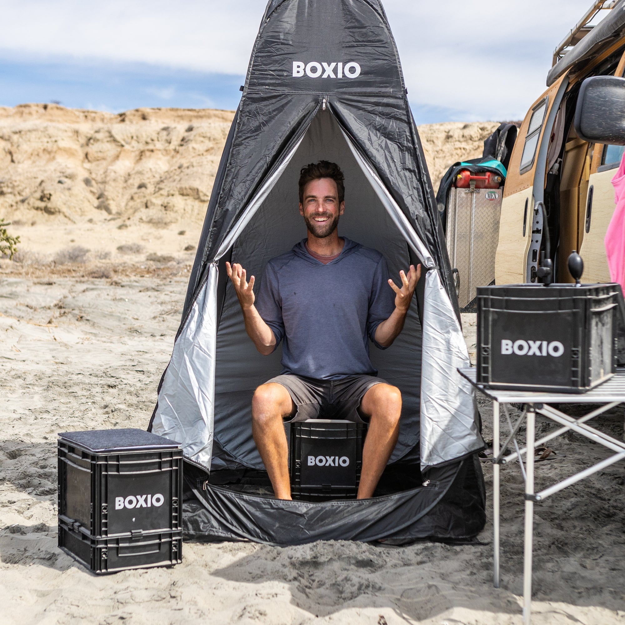 LUXEART X BOXIO SANITARY PLUS  | Mobile bathroom with TENT - Luxeart