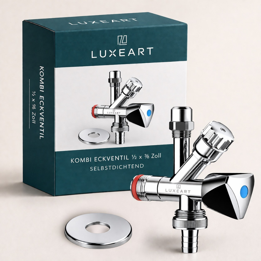 LUXEART Combination Angle Valve — dual-outlet chrome brass